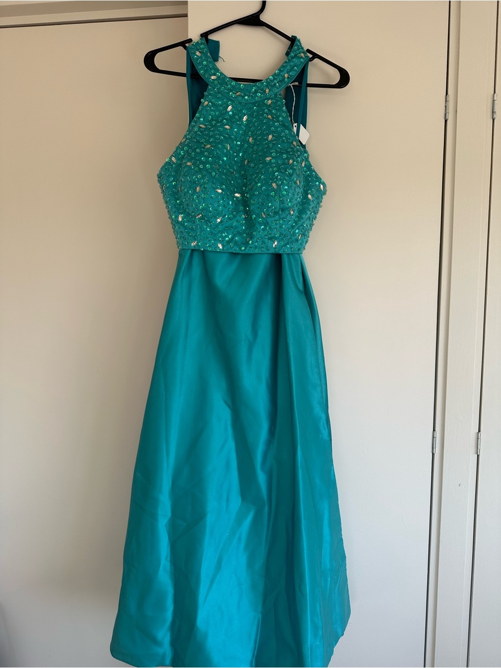 A-Line Satin Prom Skirt in Teal - Picture 6 of 11